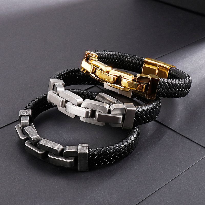 Men's Titanium Steel Cowhide Braided Bracelet Jewelry