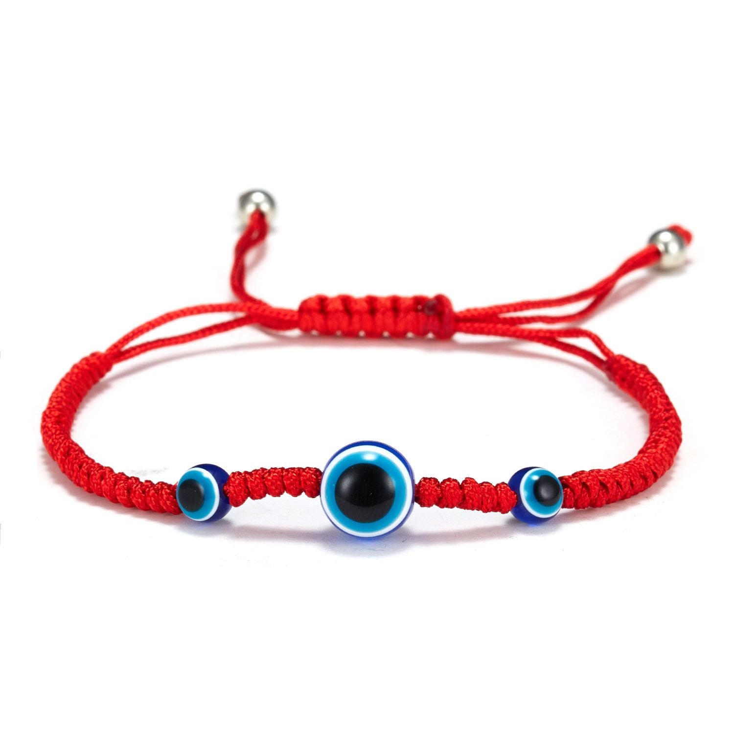 Blue Evil Eyes Red Rope Braided Adjustable Bracelet