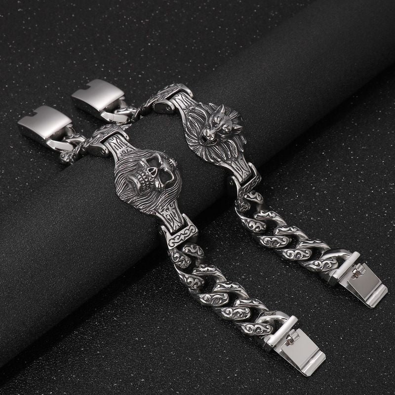 Vintage Distressed Skull Floral Men's Titanium Steel Bracelet