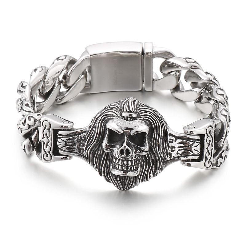 Vintage Distressed Skull Floral Men's Titanium Steel Bracelet