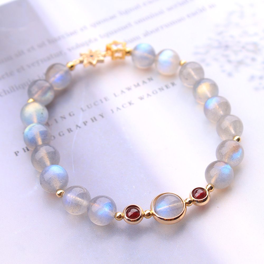 Natural Grey Moonstone Garnet Fashion Bracelet