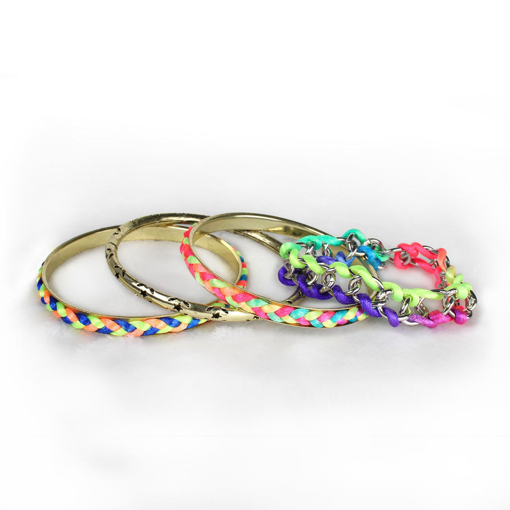 4Pcs Colorful Woven Burnished Gold Bracelets Set