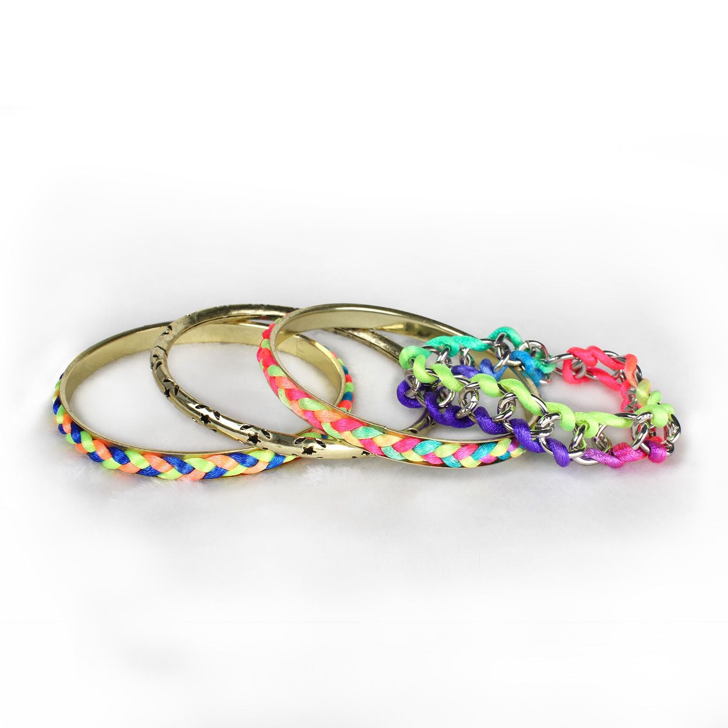 4Pcs Colorful Woven Burnished Gold Bracelets Set