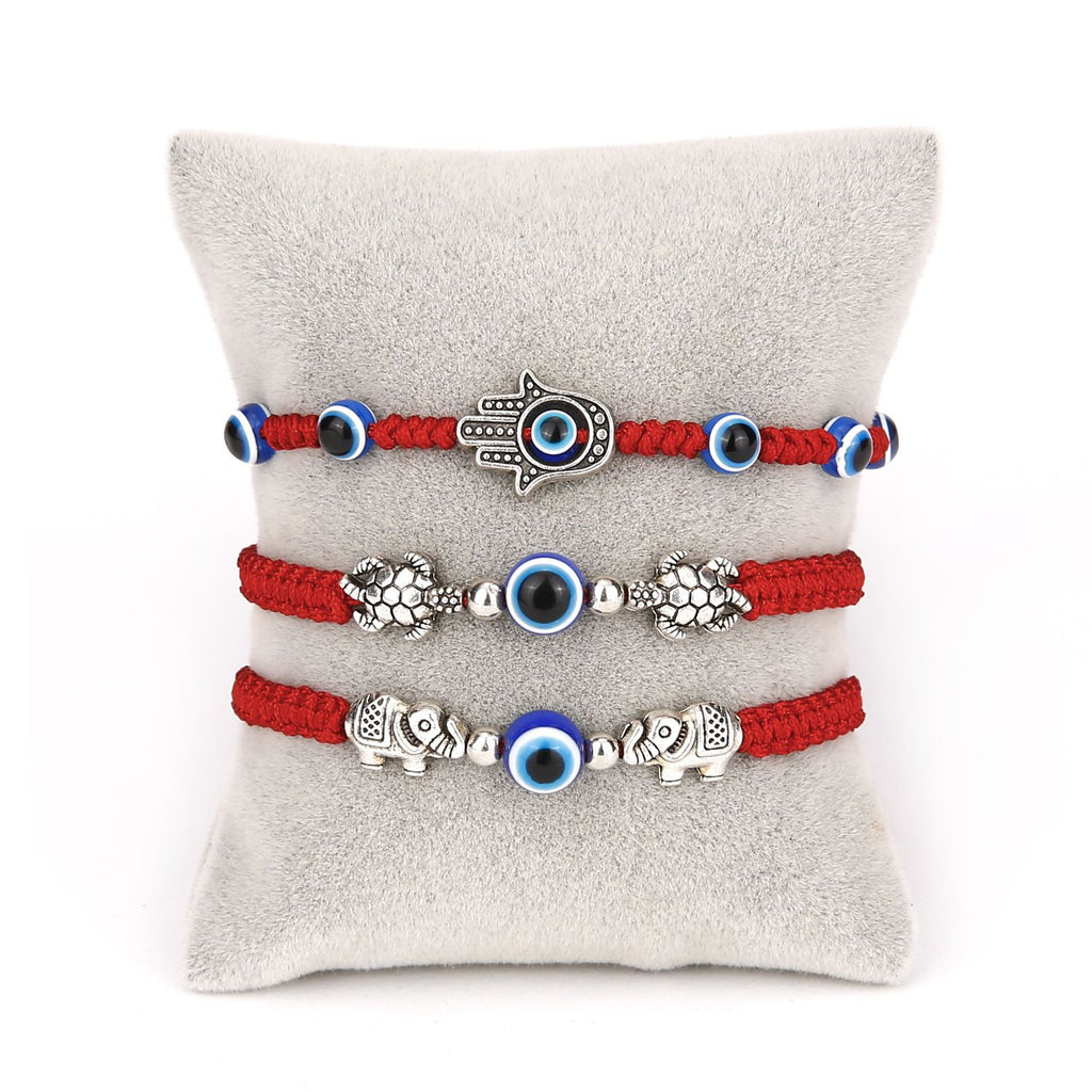 Blue Evil Eyes Red Rope Braided Adjustable Bracelet