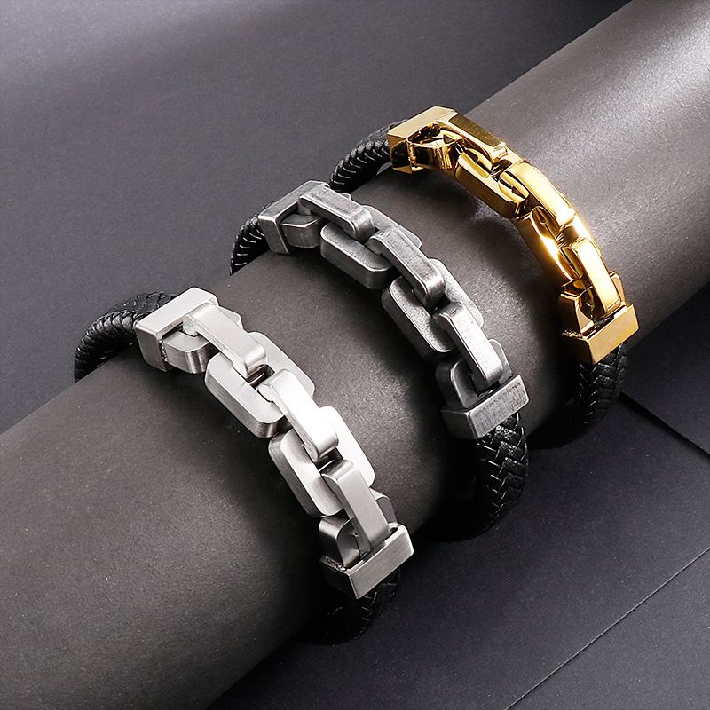 Men's Titanium Steel Cowhide Braided Bracelet Jewelry