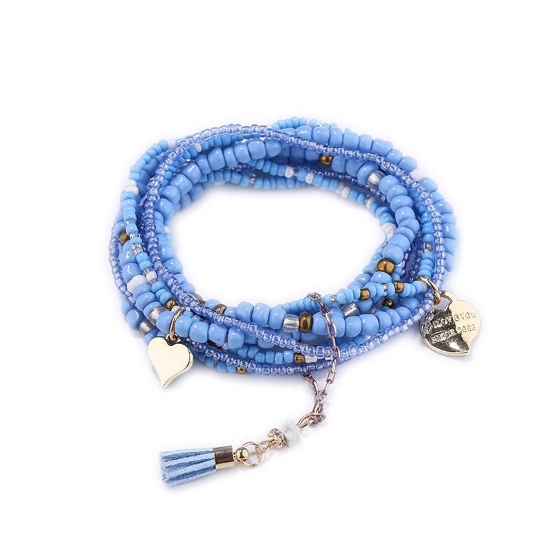 Heart Shape Pendant Bracelet Boho Style Multilayer Stackable Beaded Bracelet Set Multicolor Hand Jewelry