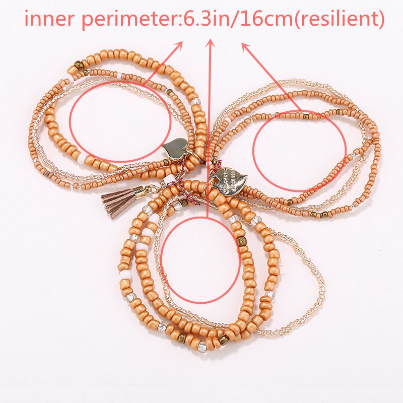 Heart Shape Pendant Bracelet Boho Style Multilayer Stackable Beaded Bracelet Set Multicolor Hand Jewelry