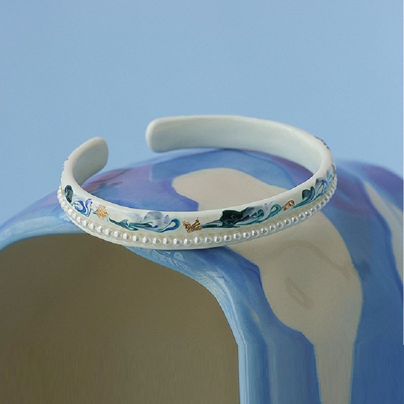 Elegant And Gentle Antique Hand-painted Gold Foil Hand-drip Oil Bracelet