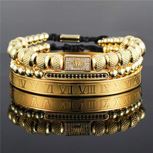 European And American Retro Easy Matching Crown Woven Brace Lace Bracelet Set Dripping Roman Letters Woven Stainless Steel Bracelet