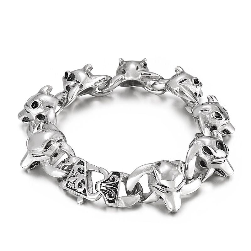 Personality Smeared Skull Animal Head Men's Titanium Steel Bracelet