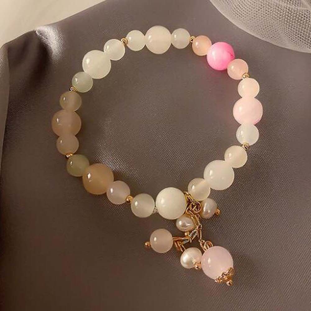 White Round Beads Stretch Bracelet Charm Bracelet Link Bracelet for Women