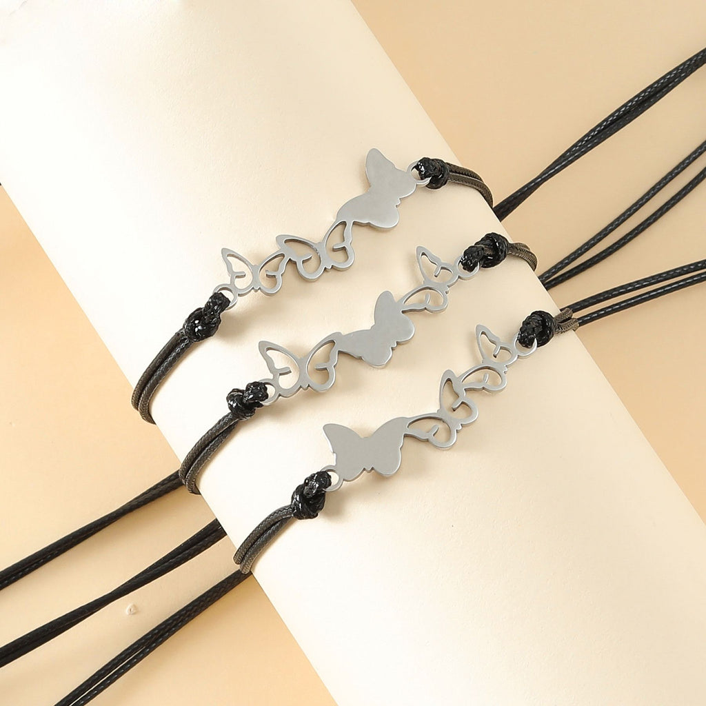 European And American Personality Stainless Steel Hollow Butterfly Braided Bracelet