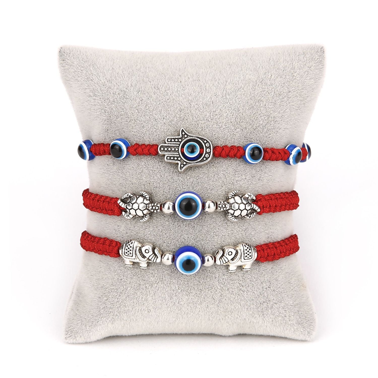 Blue Evil Eyes Red Rope Braided Adjustable Bracelet