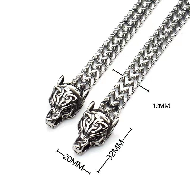 New Nordic Men's Bracelet Retro Punk Stainless Steel Wolf Head Bracelet Thick Type Positive And Negative Bracelet Does Not Fade