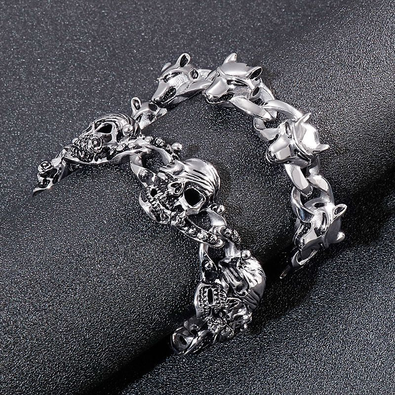 Personality Smeared Skull Animal Head Men's Titanium Steel Bracelet