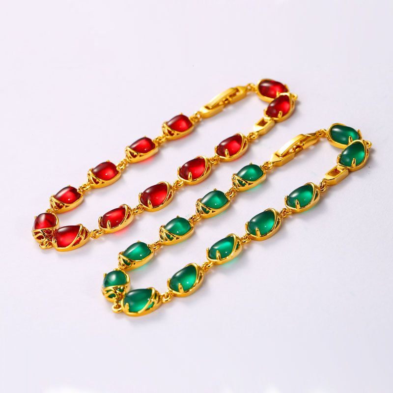 Artificial emerald temperament retro bracelet female plated 24K gold