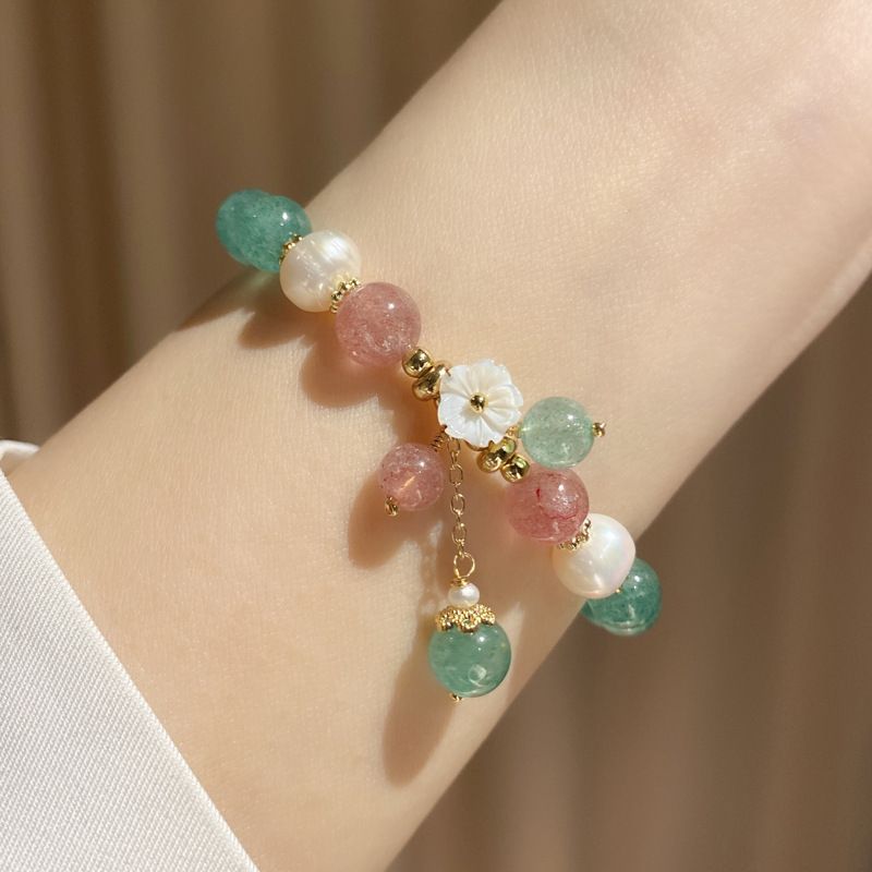 Female Forest Green Strawberry Crystal Bracelet