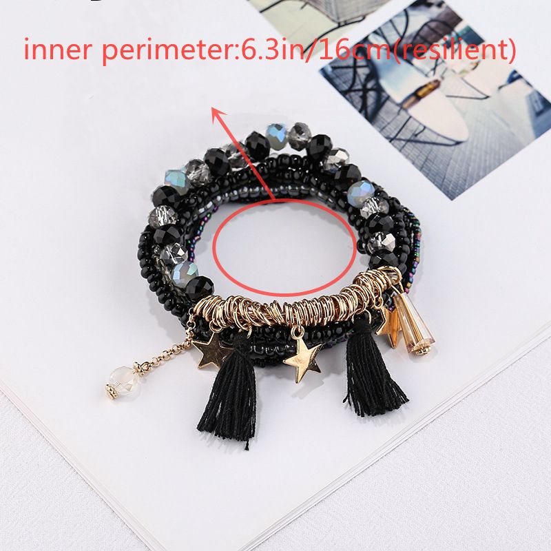 Tassel & Star Pendant Bracelet Boho Style Multilayer Stackable Beaded Bracelet Set Multicolor Hand Jewelry