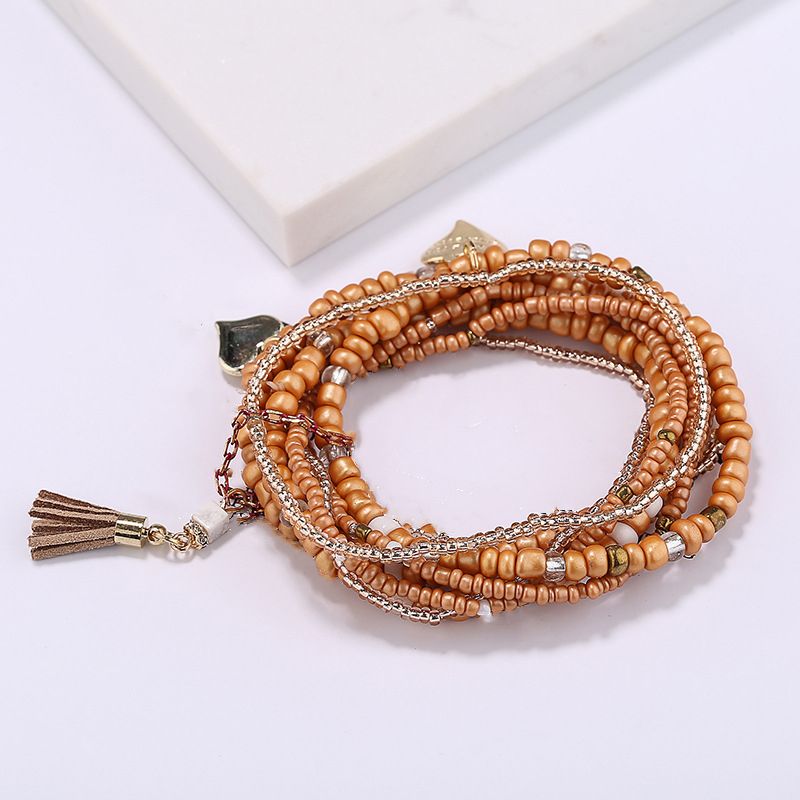 Heart Shape Pendant Bracelet Boho Style Multilayer Stackable Beaded Bracelet Set Multicolor Hand Jewelry