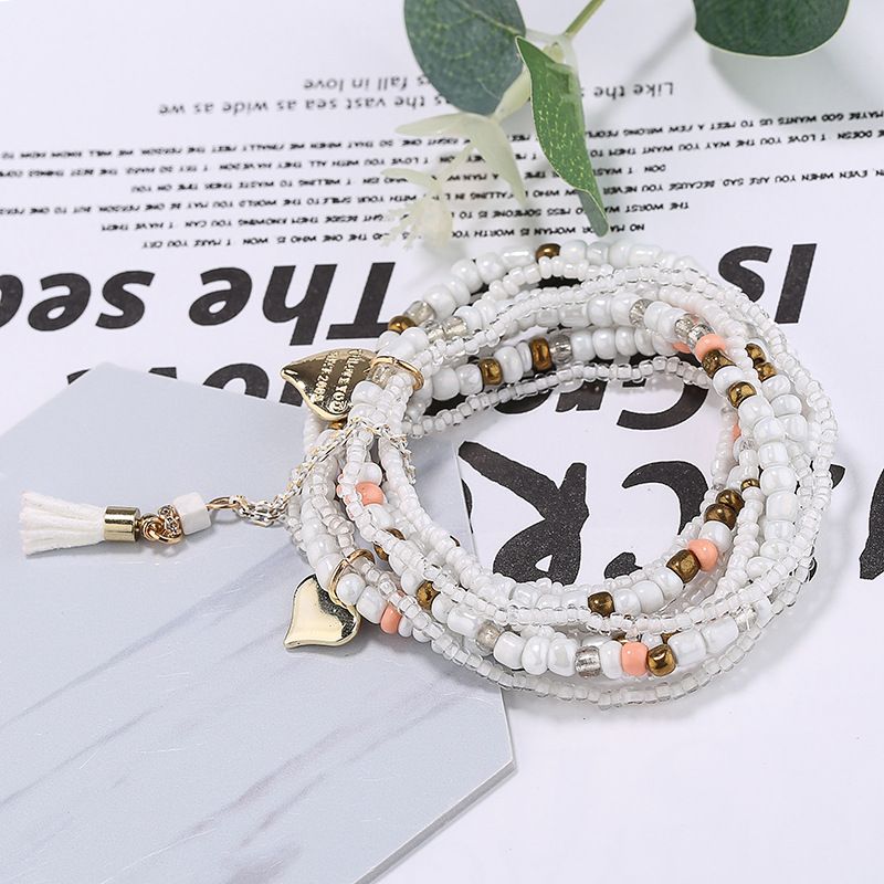Heart Shape Pendant Bracelet Boho Style Multilayer Stackable Beaded Bracelet Set Multicolor Hand Jewelry