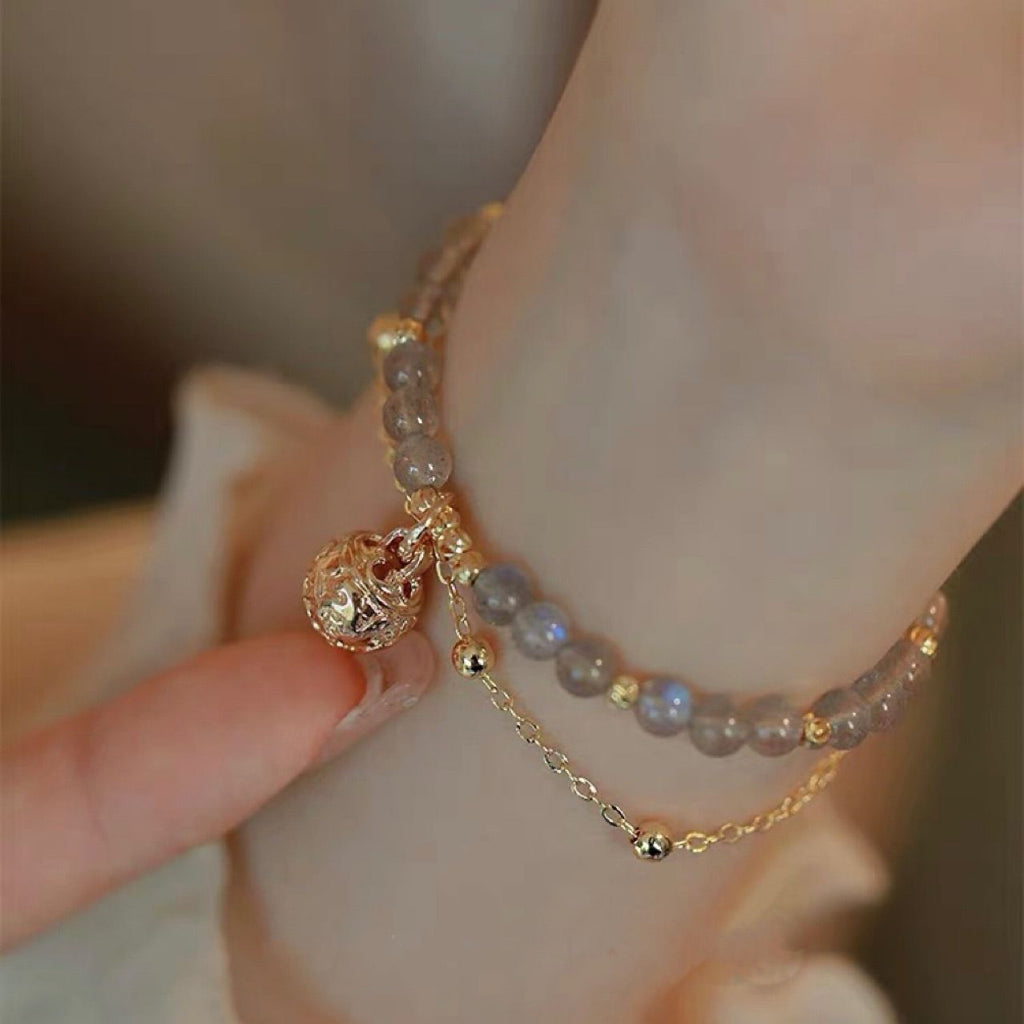 Women's Natural Blue Moonstone Double Stack Bracelet