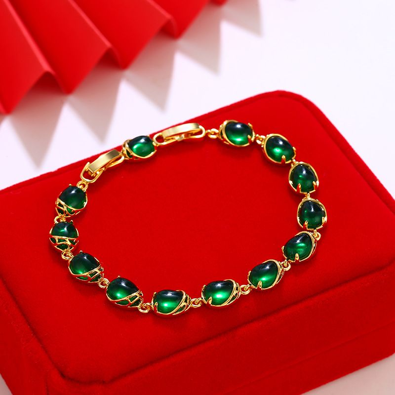 Artificial emerald temperament retro bracelet female plated 24K gold