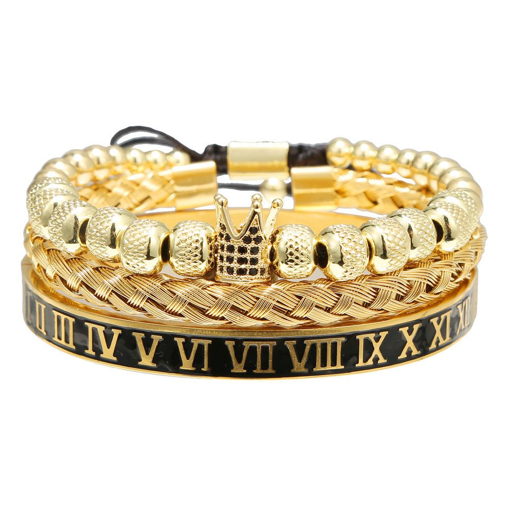 European And American Retro Easy Matching Crown Woven Brace Lace Bracelet Set Dripping Roman Letters Woven Stainless Steel Bracelet