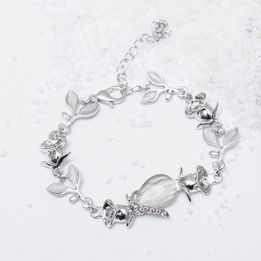 Flower & Leaf Shape Shiny Chain Bracelet Engagement Jewelry Gift Adjustable Hand Jewelry Decor