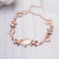 Flower & Leaf Shape Shiny Chain Bracelet Engagement Jewelry Gift Adjustable Hand Jewelry Decor