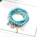 Leaf & Starfish Pendant Beaded Bracelet Boho Style Multilayer Stackable Beaded Bracelet Set Multicolor Hand Jewelry