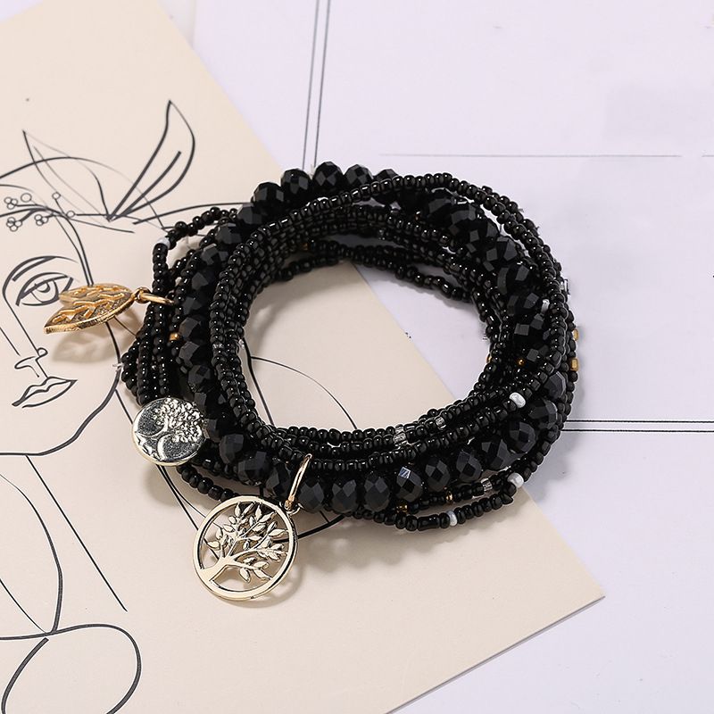 Stretch Beaded Bracelet Tree Of Life Pendant Multilayer Stackable Hand Bracelet Set Boho Style Jewelry Gift